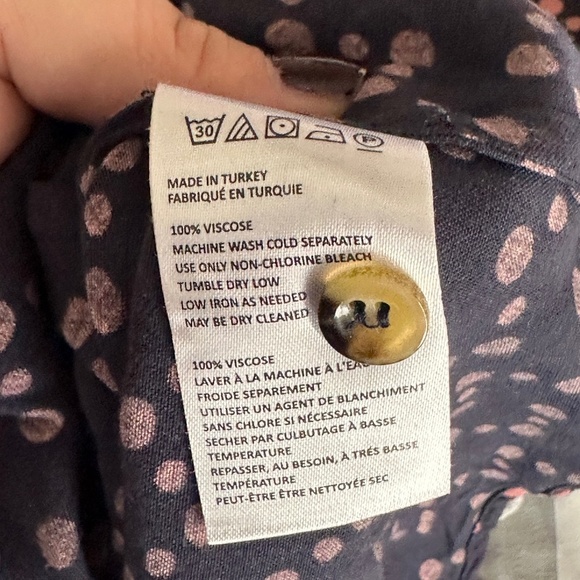 Maeve Blue Pink Polka Dot Abstract Tunic Blouse Size Small Roll Sleeve Light - Picture 7 of 7